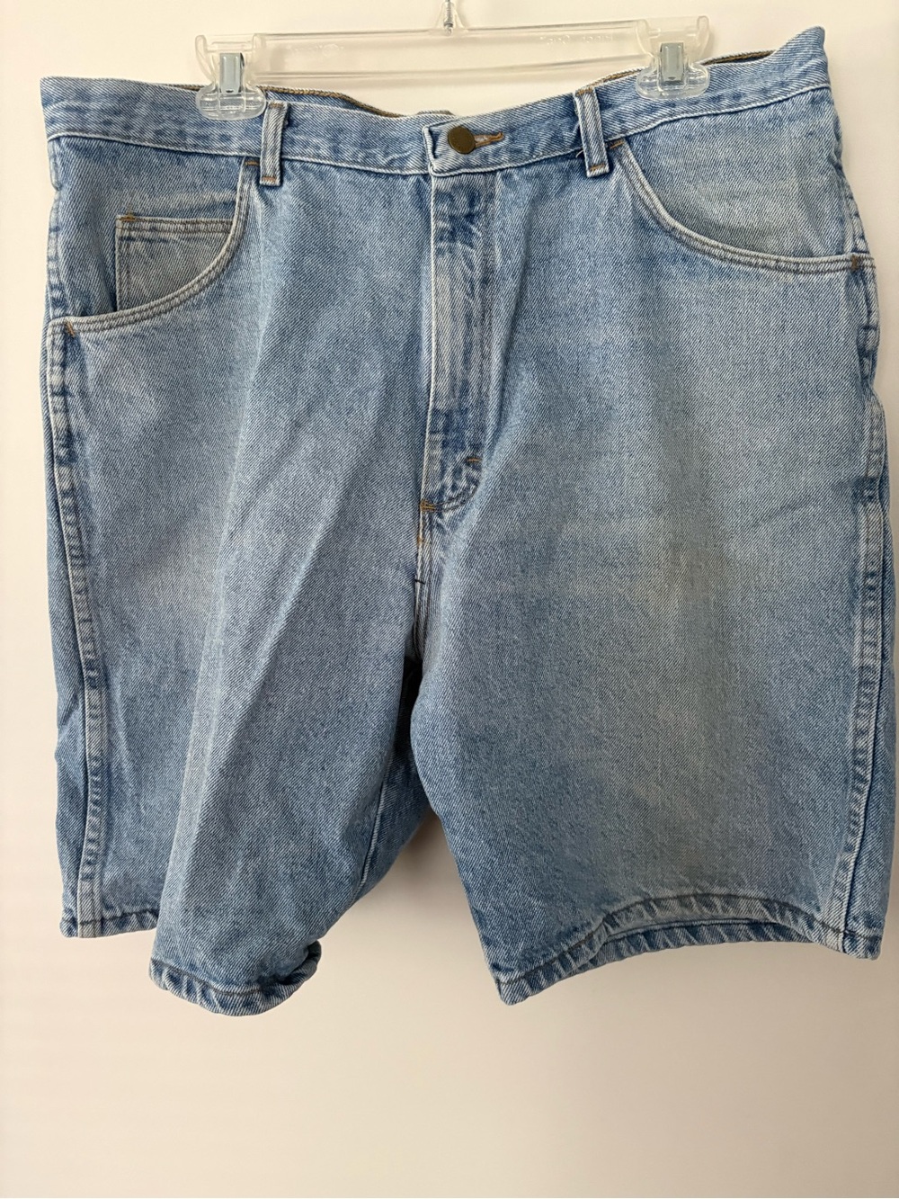 VTG Wrangler Denim Shorts Size 38 Light Wash Faded Stained Baggy Skater Grunge